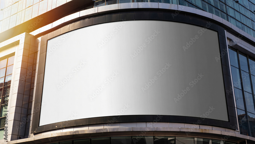 Fototapeta premium A large blank curved billboard on a modern building facade