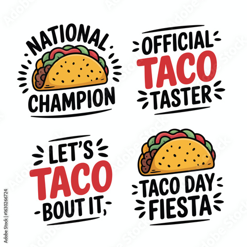 Vector illustration of Taco Designs: Champion, Taster, Fiesta & More