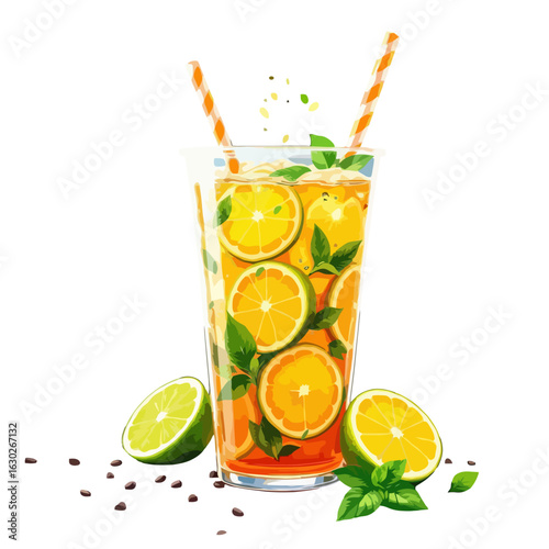 Refreshing glass of iced tea served with lemon and ice cubes, perfect for summer vibes, healthy beverage concepts, outdoor refreshment scenes, cafe menus, cooling drinks, and lifestyle imagery represe