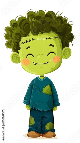 Cute Frankenstein boy with stitched smile