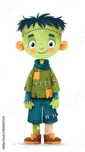 Cute Frankenstein boy with stitched smile