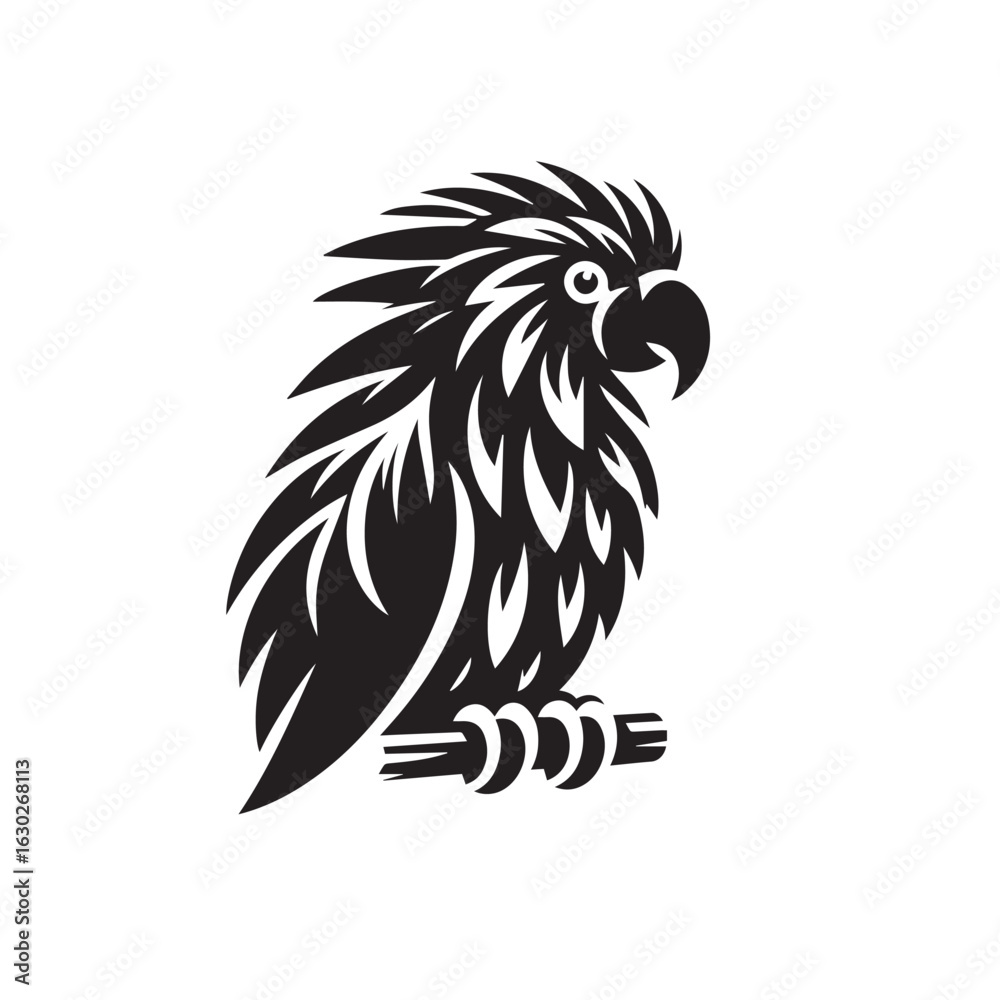 Obraz premium Parrot Silhouette Vector SetBlack and White Parrot IconsParrot Illustration in Silhouette