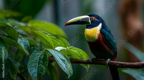 Colorful toucan perched on a jungle branch