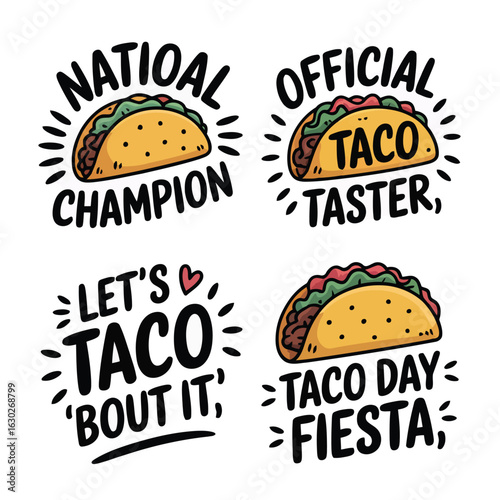 Vector illustration of Taco Tuesday Graphics: National Champion, Official Taco Taster, Fiesta!