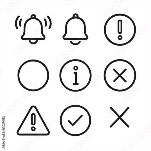 Notification Icon Set. Outline icon set of notification priority: high priority, low priority, urgent, normal, info, critical,