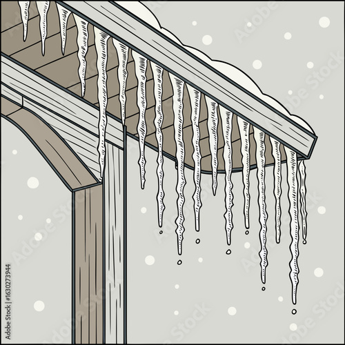 icicles hanging on a roof hygge vibes, winter escape, winter cabin, frosty days, ski season, snow trails, knitted wear, festive lights, snow dust, cozy moments, snowy mountain, polar vibes, chilly bre