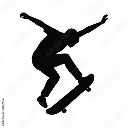 silhouette vector Minimalist Skateboarder Silhouette – Skateboarder Doing Kickflip