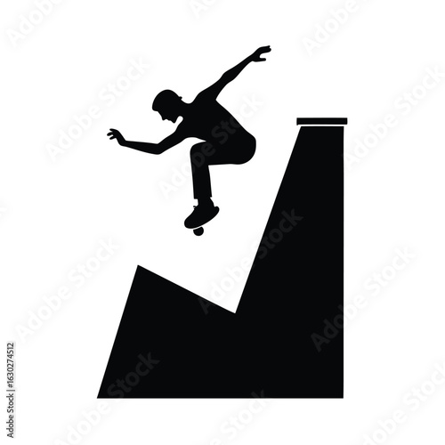silhouette vector Skateboarder Handplant on Ramp Edge