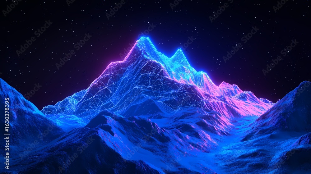 Fototapeta premium Digital blue wireframe landscape of mountainous