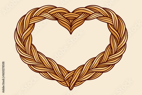 Intricate braided heart frame with golden hues