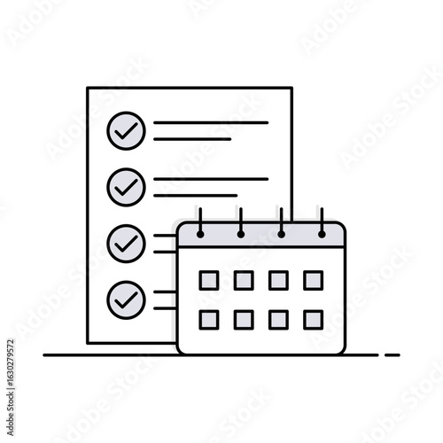 Planning Icon. Checklist and Calendar, Organizing Tasks and Setting Milestones. Vector Illustration.
