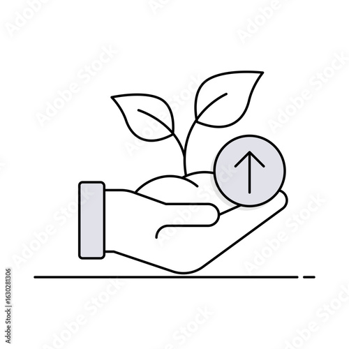 Growth Icon. Plant and Arrows, Symbolizing Personal and Professional Growth. Vector Illustration.