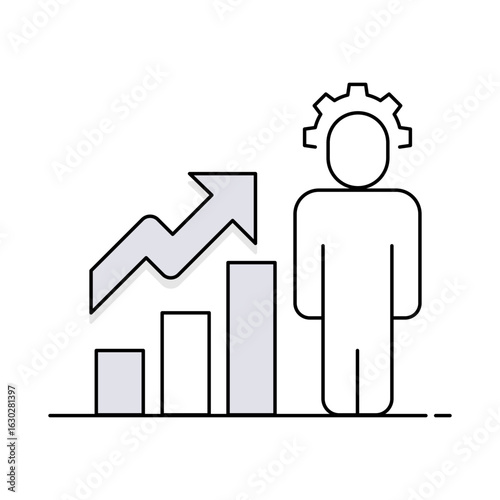 Personal Growth Icon. Person with Gear and Graph, Self-Development and Success. Vector Illustration.