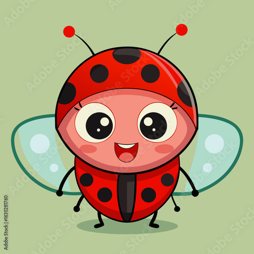 Cute cartoon ladybug with big eyes and wings