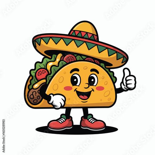 Vector illustration of Taco Mascot: Cheerful Mexican Food Character Illustration for Restaurants, Branding, and Menu Design
