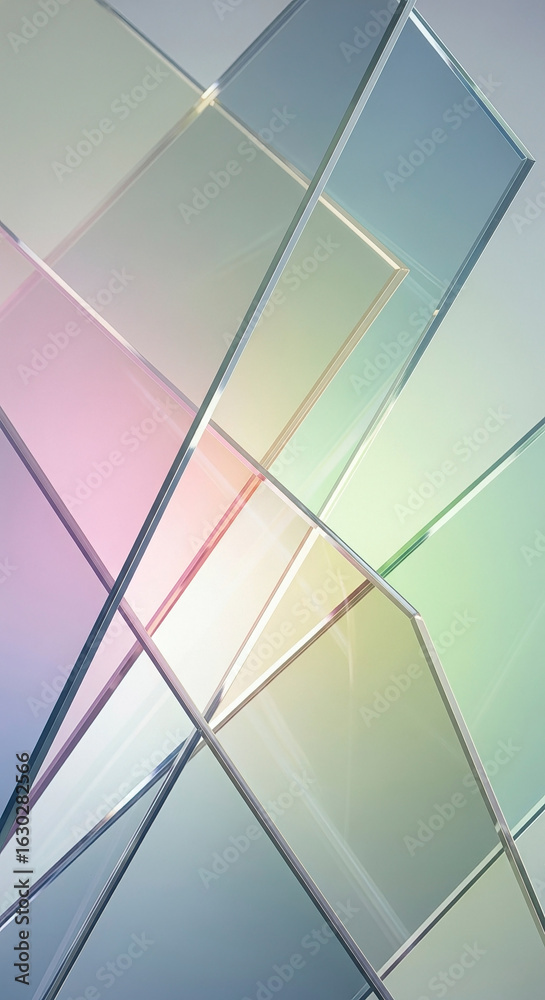 Fototapeta premium Abstract Geometric Glass Panels with Colorful Light Reflections