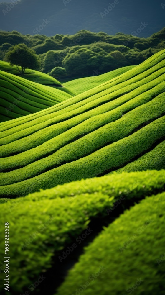 Fototapeta premium Japanese matcha agriculture in morning landscape outdoors nature.