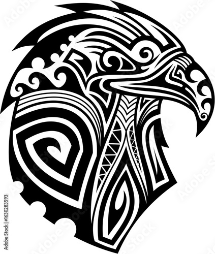 Maori tribal eagle bird animal tattoo. New Zealand tribe motif print, Polynesian Maori ethnic warrior isolated vector sign. Hawaiian tribal tattoo or Samoan culture animal bird of prey ornate symbol