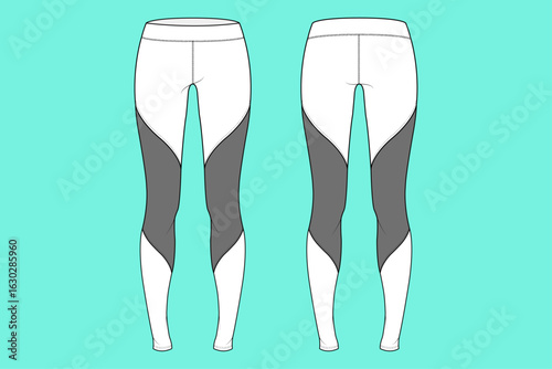 Women's Activewear Colorblock Sports Running Tights Leggings Flat Sketch.