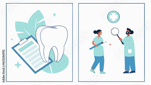 Dental Care Team Examining a Healthy Tooth.