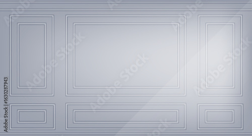 Classic luxury white empty interior with wall molding panels and wooden floor. Modern white background. 3d render