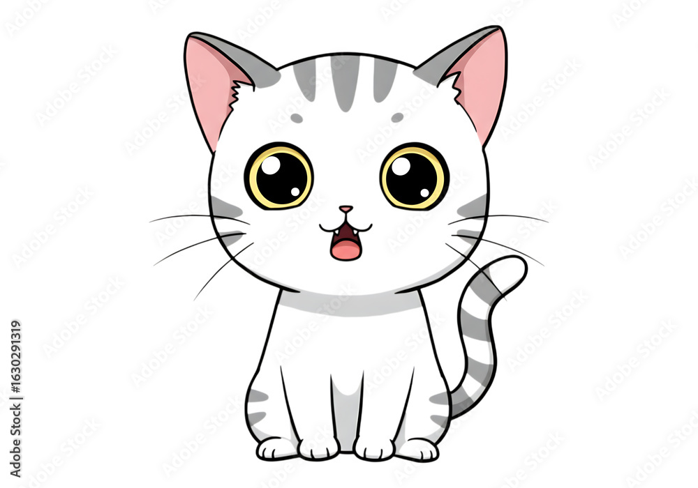 Obraz premium Adorable cartoon cat with gray stripes vector illustration on transparent background