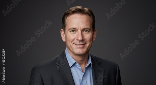 Wallpaper Mural Headshot of a smiling caucasian man in a blue shirt and dark suit jacket on a plain studio background. Professional corporate portrait for business communication. Torontodigital.ca