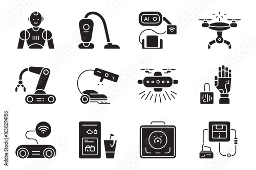 Futuristic robotics and artificial intelligence icons