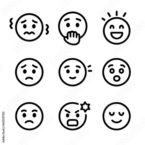 Rumble Feelings Icons. Outline icon set of rumble feelings: nervousness, suspense, thrill, dread, anticipation, shock, confusion,