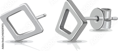 Modern Silver Square Geometric Stud Earrings