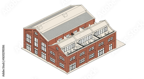 Brick building with rooftop terrace and modern extension