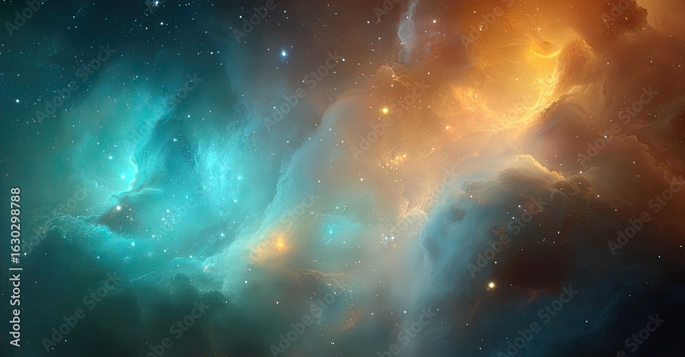 Obraz premium Cosmic nebula swirls in vibrant teal and orange