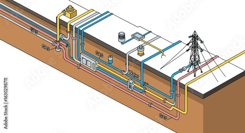 Underground utilities infrastructure diagram for residential area