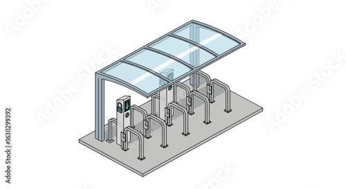Automated ticketing system with canopy and turnstiles