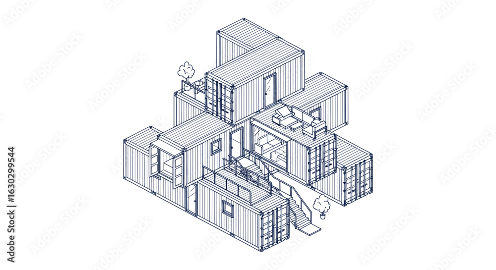 Fototapeta premium Modular eco-retreat concept outline structure building design