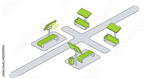 Solar powered street furniture at urban intersection