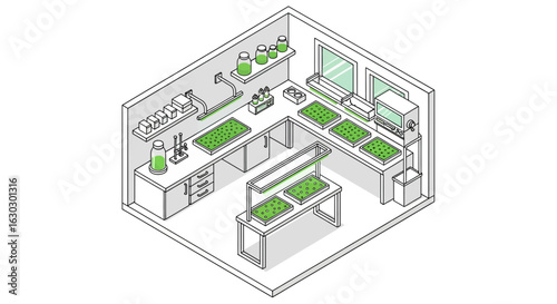 Laboratory workspace with equipment and petri dishes