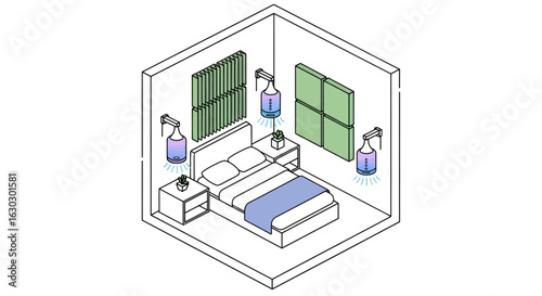 Modern bedroom interior with air purifier devices