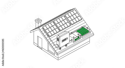 House with solar panels and battery storage system