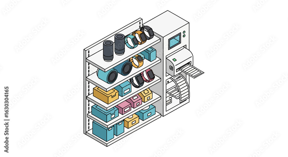 Naklejka premium Retail shelf display with accessories and boxes