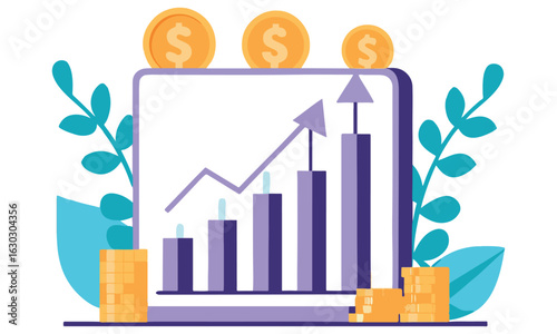 Money Growth and Finance Investment Illustration Set – Dollar Coins, Profit Charts, and Wealth Development Graphics