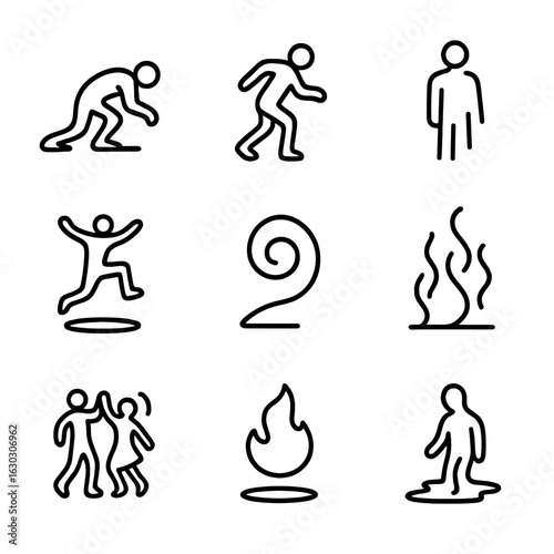 Shadow Icon Set. Outline icon set of shadow movements: creeping shadow, slinking figure, disappearing silhouette, shadow leap,