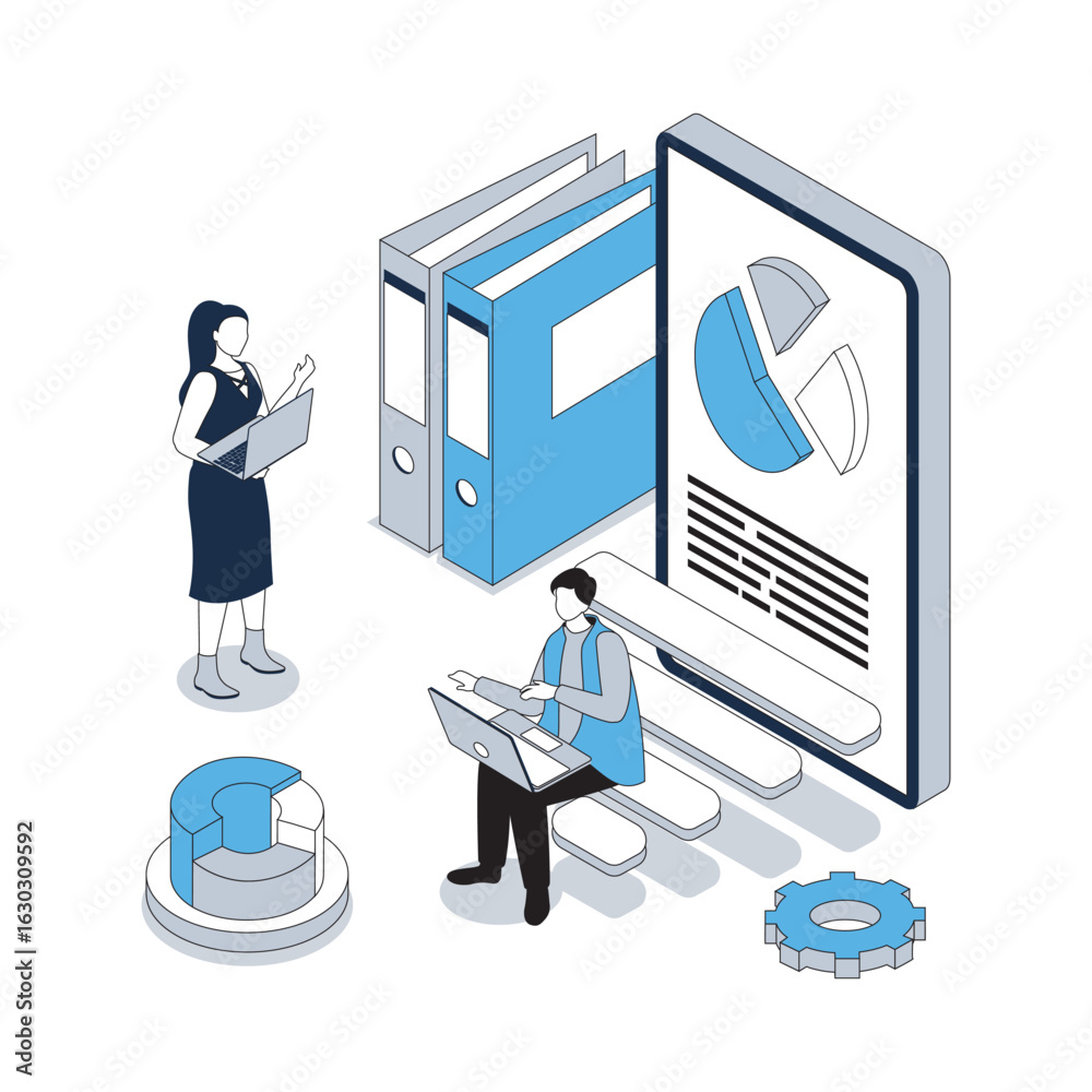 custom made wallpaper toronto digitalData analysis 3d isometric concept with isometry people design for web. Business team making bookkeeping, calculating pie charts, researching performances and results at graphs. Vector illustration