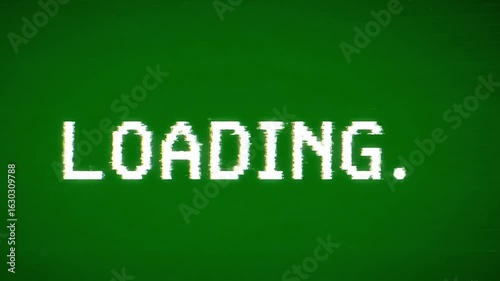 Retro Pixel Loading Screen Animation on Green Background for Video Game or App Interface
