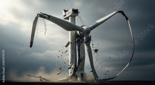 Damaged wind turbine storm damage