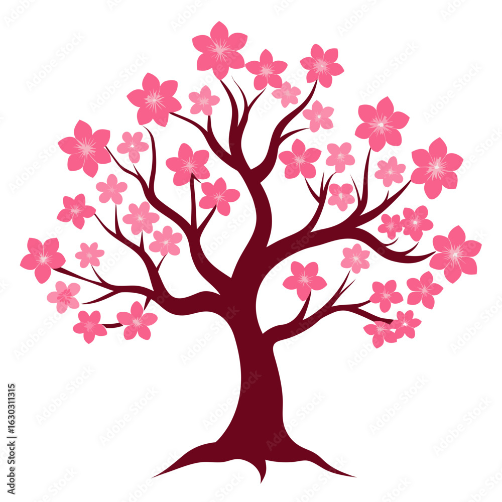 Obraz premium Pink cherry blossom tree vector illustration 