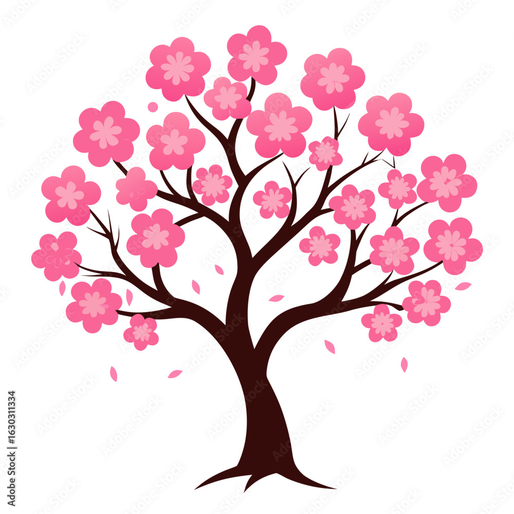 Fototapeta premium Pink cherry blossom tree vector illustration 
