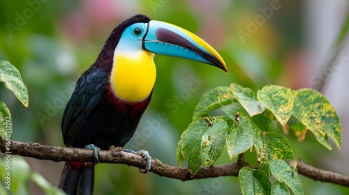 Colorful toucan perched on a jungle branch