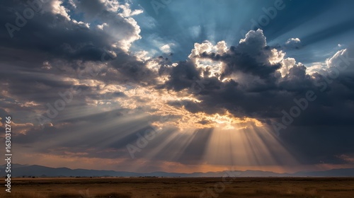 Cloud-dense sky with multiple sun rays
