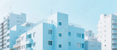 Pastel Blue Apartment Buildings Under Clear Sky